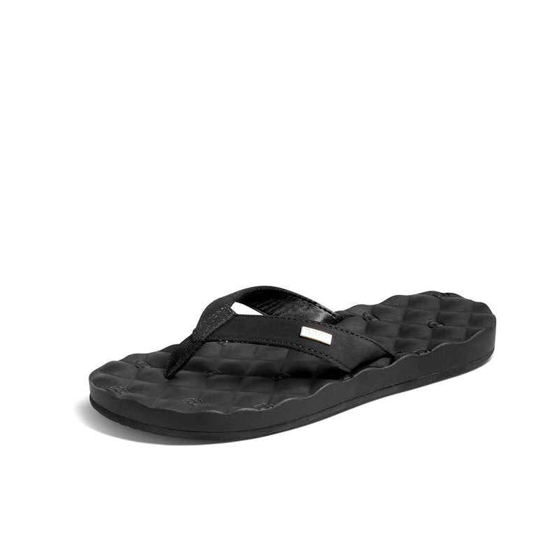 Reef Dreams Womens Flip Flop, Memory Foam Cushion Footbed, Faux Leather Satin Lined Strap, Black/Black, 10 - Image 1